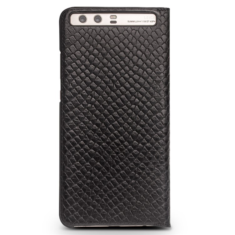 QIALINO Dragon Scale Texture Smart View Window Cowhide Leather Phone Cover for Huawei P10 - Black-5