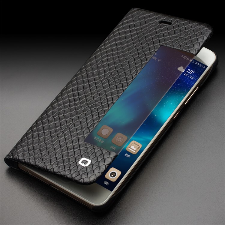 QIALINO Dragon Scale Texture Smart View Window Cowhide Leather Phone Cover for Huawei P10 - Black-6
