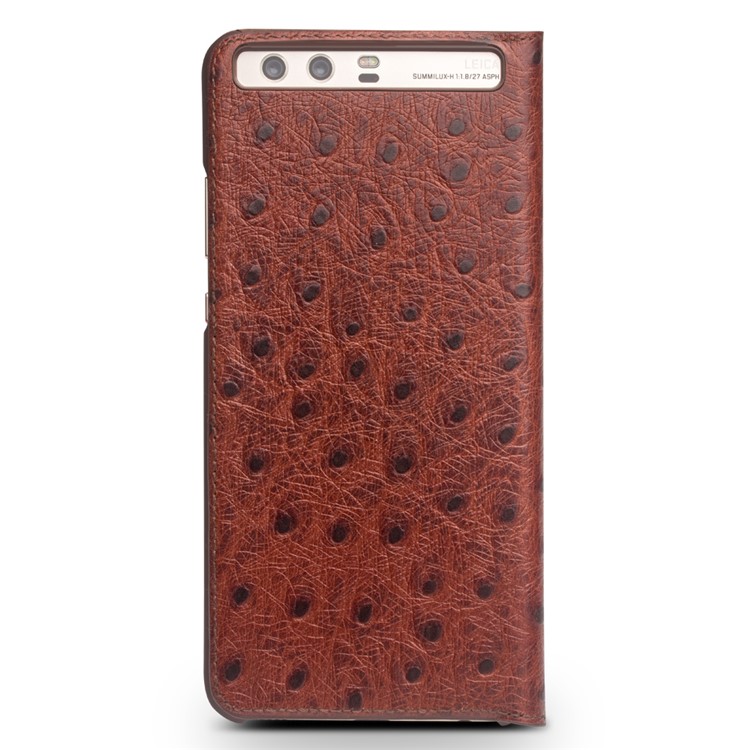 QIALINO Ostrich Skin Cowhide Leather Case for Huawei P10 - Brown-5