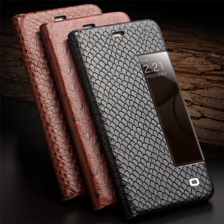 QIALINO Ostrich Skin Cowhide Leather Case for Huawei P10 - Brown-6