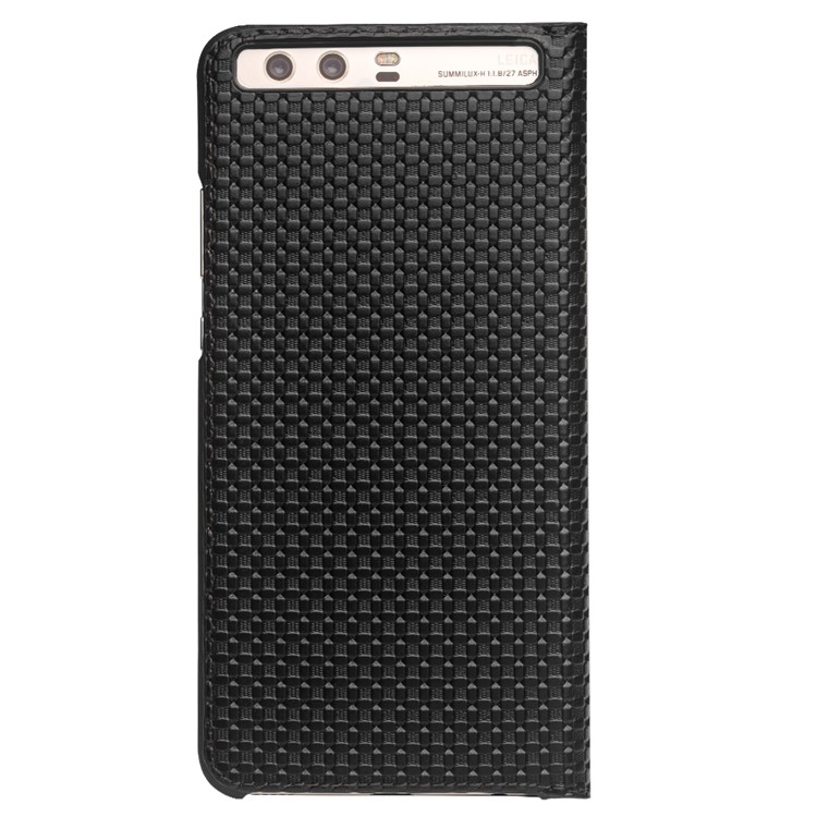 QIALINO Gird Pattern Smart View Window Genuine Leather Cover for Huawei P10 - Black-4