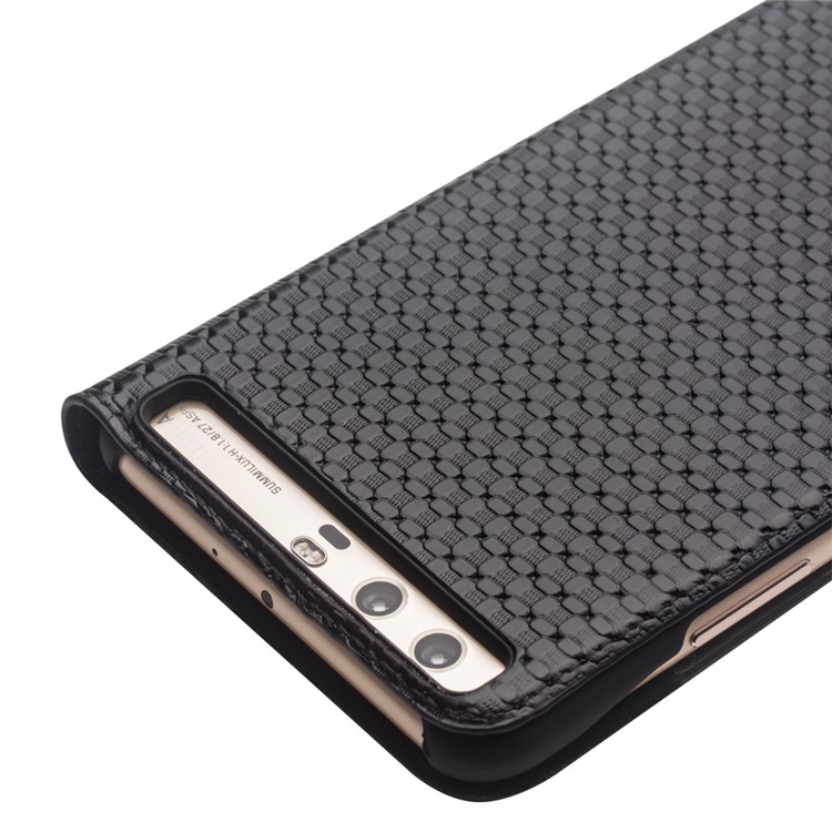 QIALINO Gird Pattern Smart View Window Genuine Leather Cover for Huawei P10 - Black-5