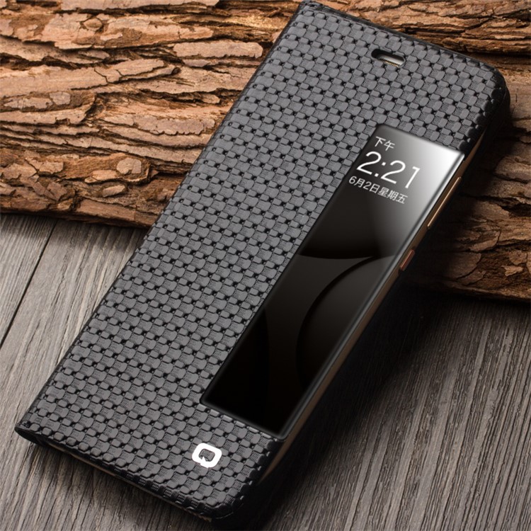 QIALINO Gird Pattern Smart View Window Genuine Leather Cover for Huawei P10 - Black-8