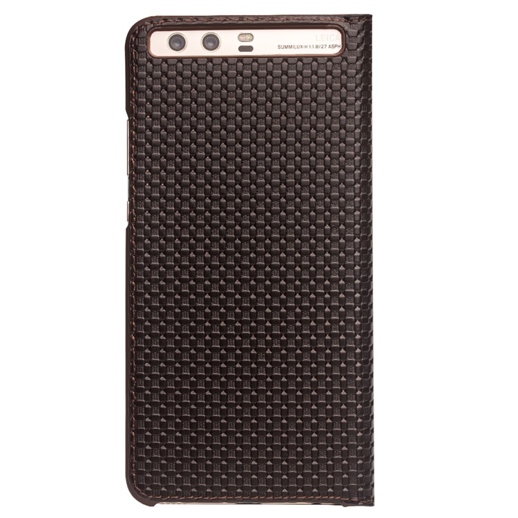 QIALINO Gird Pattern Smart View Window Genuine Leather Case for Huawei P10 - Brown-5
