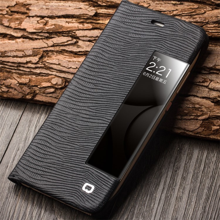 QIALINO View Window Smart Lizard Skin Leather Shell for Huawei P10 Plus - Black-6
