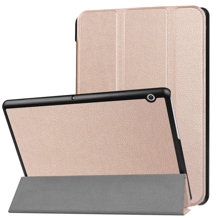 Per Huawei MediaPad T3 10 Tri-Piegare la copertura del ridurre in pani del cuoio dell'unità di elaborazione di sostegno del basamento - alzarsi aureo-1