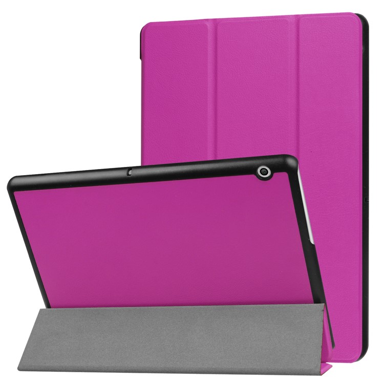 PU pelle tri-Piegare la cassa del ridurre in pani per Huawei MediaPad T3 10 - Viola-1