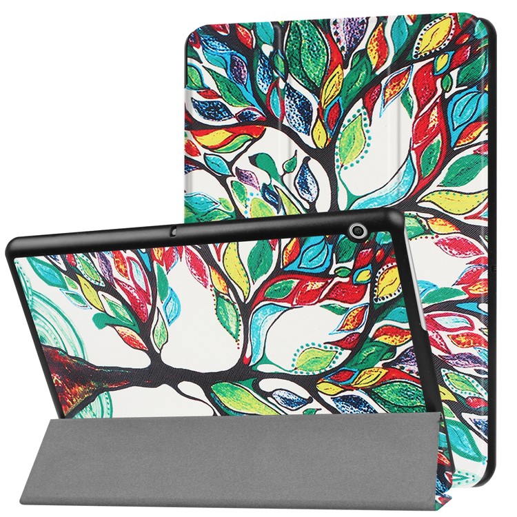 Patterned Anti-scratch PU Leather Protective Stand Case for Huawei MediaPad T3 10 - Tree with Colorful Leaves-1
