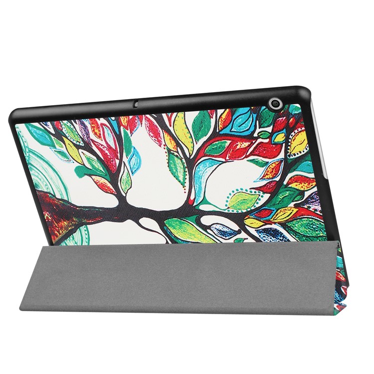 Patterned Anti-scratch PU Leather Protective Stand Case for Huawei MediaPad T3 10 - Tree with Colorful Leaves-5