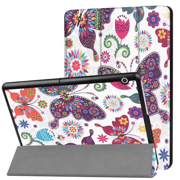Patterned PU Leather Protective Stand Folding Cover for Huawei MediaPad T3 10 - Butterflies-1