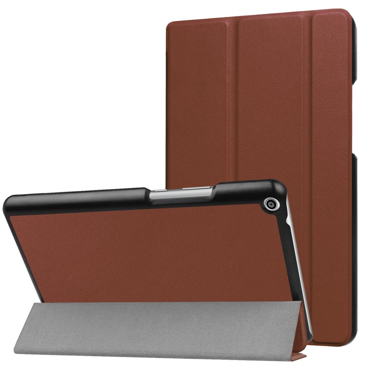 For Huawei MediaPad T3 8.0 Tri-fold Flip Stand Leather Case - Brown-1