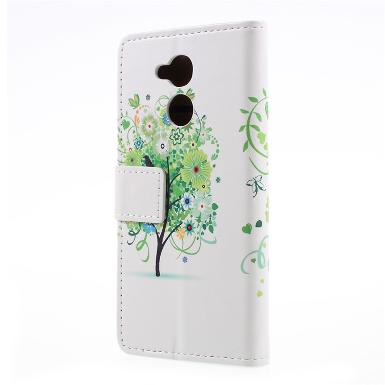 Patterned Wallet Stand Leather Mobile Phone Case for Huawei Honor 6A - Green Flowers Tree Birdcage-2