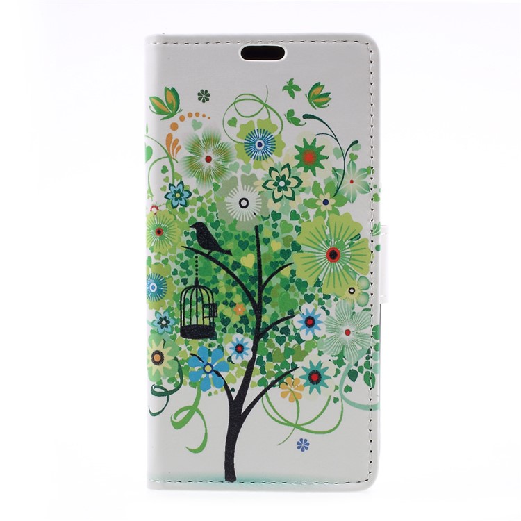 Patterned Wallet Stand Leather Mobile Phone Case for Huawei Honor 6A - Green Flowers Tree Birdcage-3
