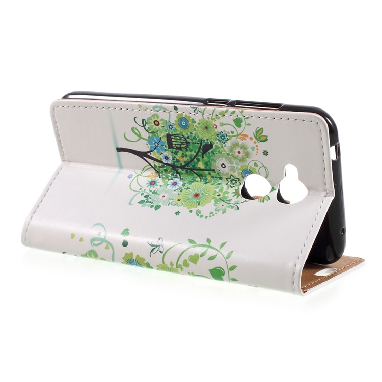 Patterned Wallet Stand Leather Mobile Phone Case for Huawei Honor 6A - Green Flowers Tree Birdcage-5