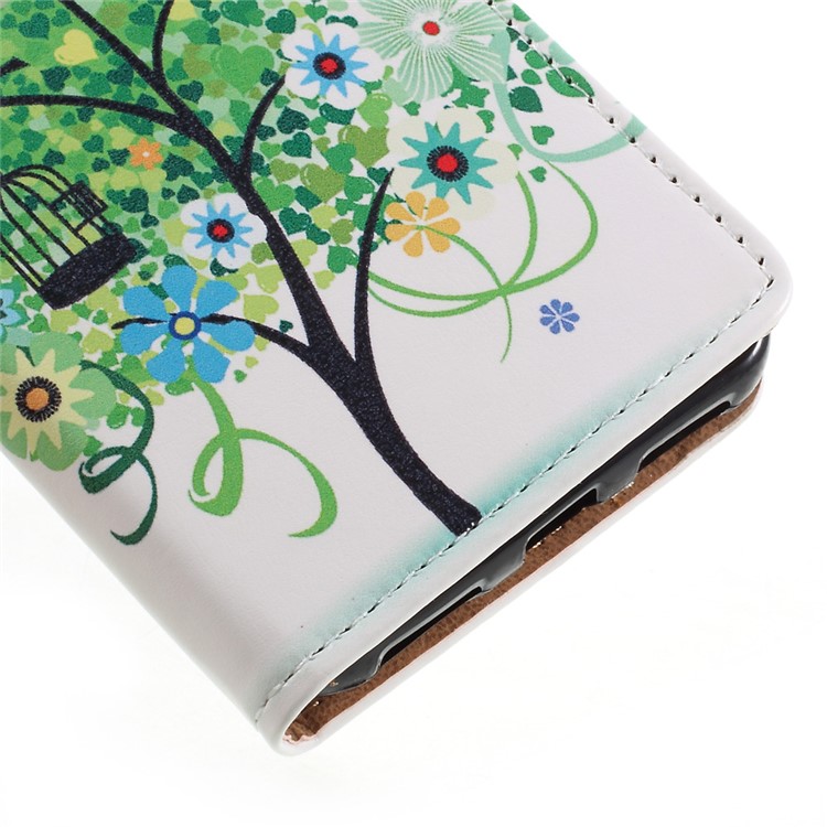 Patterned Wallet Stand Leather Mobile Phone Case for Huawei Honor 6A - Green Flowers Tree Birdcage-7