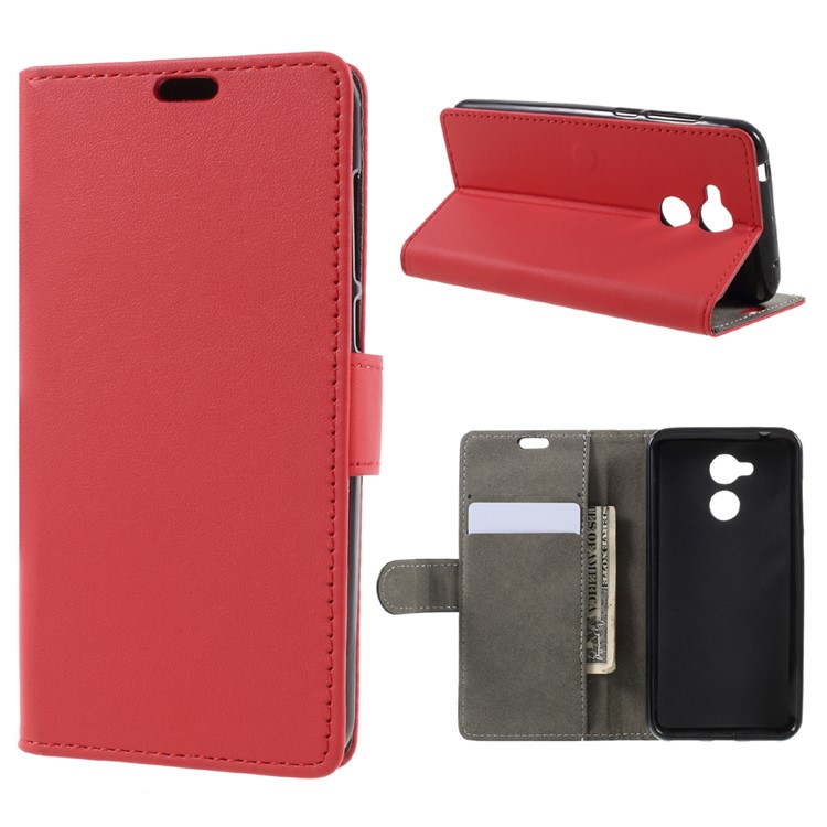PU Leather Cover Wallet Stand Case for Huawei Honor 6A - Red-1