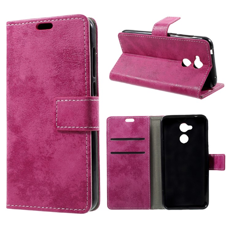 Retro Style Wallet Stand Leather Flip Protective Cover Case for Huawei Honor 6A - Rose-1