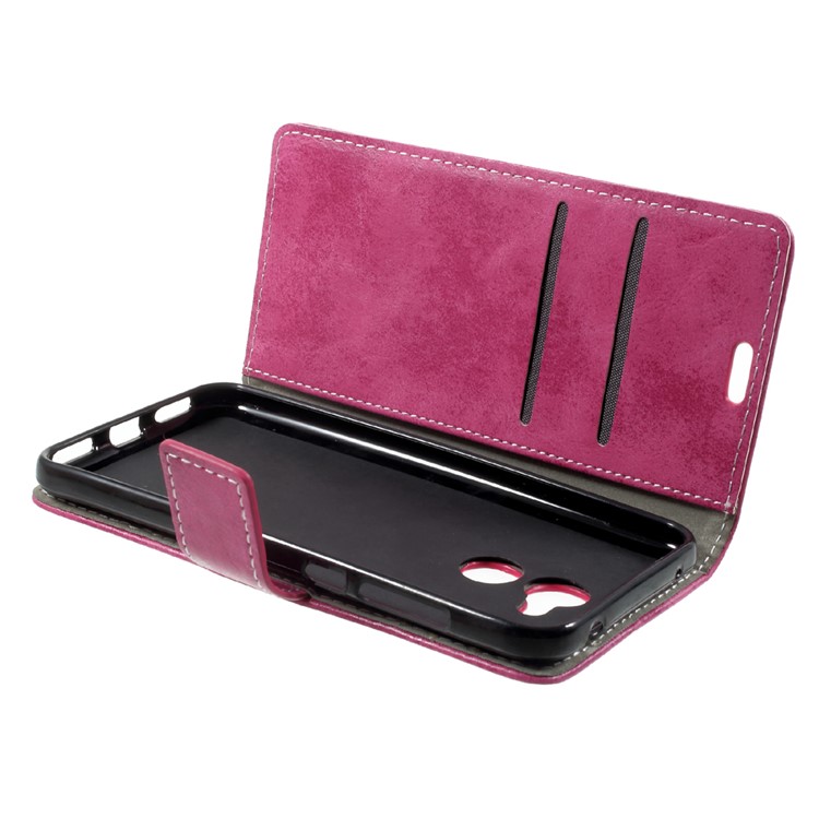 Retro Style Wallet Stand Leather Flip Protective Cover Case for Huawei Honor 6A - Rose-6
