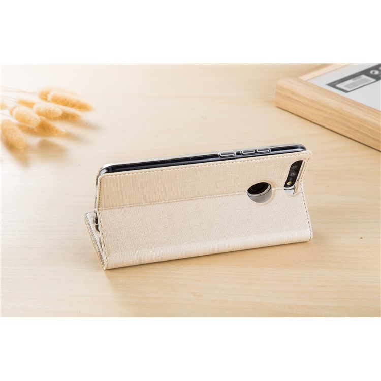 VILI DMX Folding Stand View Window Leather Phone Case for Huawei Honor 8 Pro / Honor V9 - Beige-2
