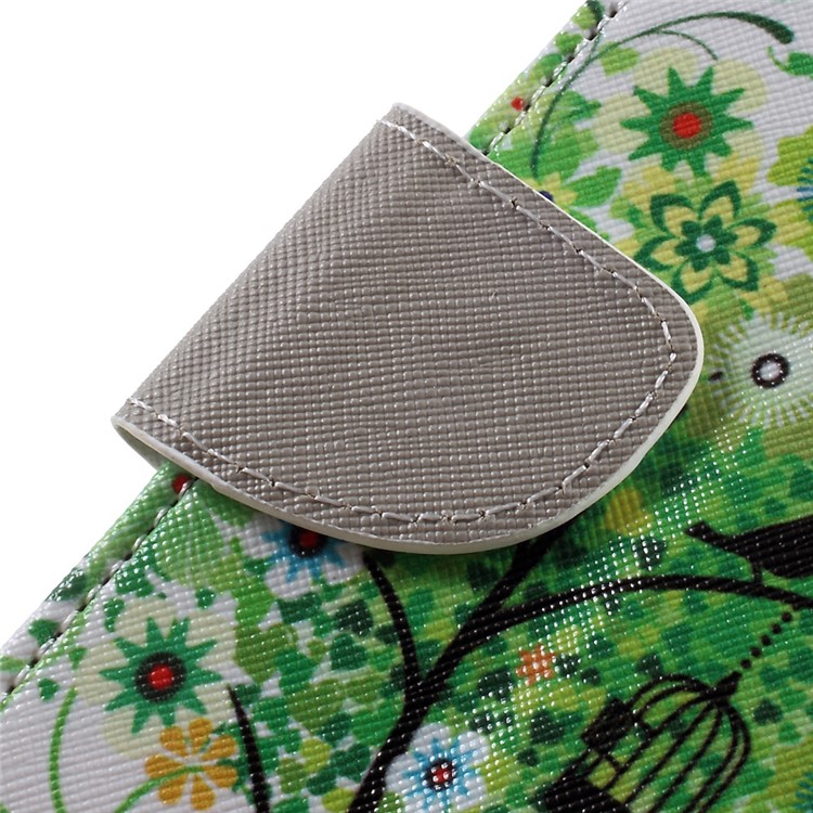 For Huawei Y3 (2017) Patterned PU Leather Card Slots Shell Case - Green Flowers Tree and Bird-10
