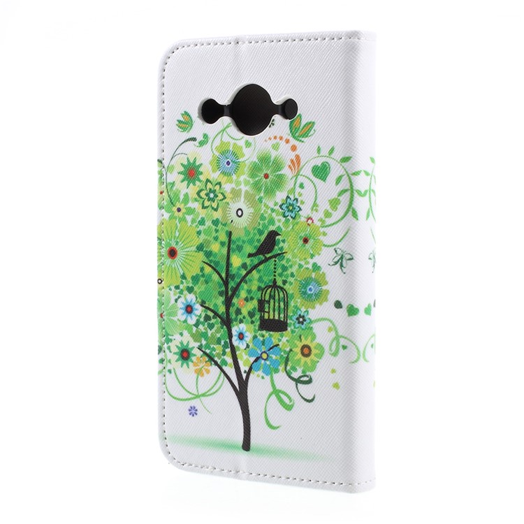 For Huawei Y3 (2017) Patterned PU Leather Card Slots Shell Case - Green Flowers Tree and Bird-2