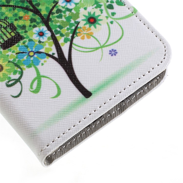 For Huawei Y3 (2017) Patterned PU Leather Card Slots Shell Case - Green Flowers Tree and Bird-7