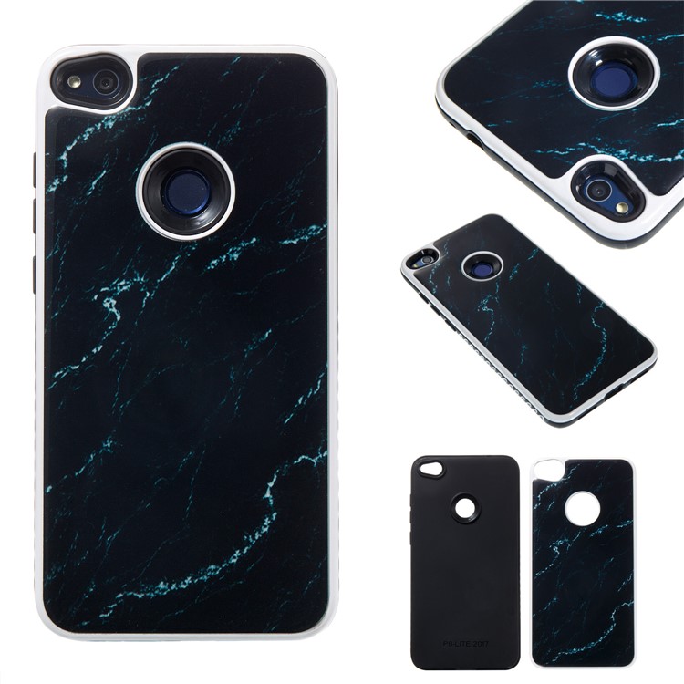 For Huawei P8 Lite (2017) / Honor 8 Lite Marble Texture 2-In-1 TPU+PC Phone Cover - Black-1