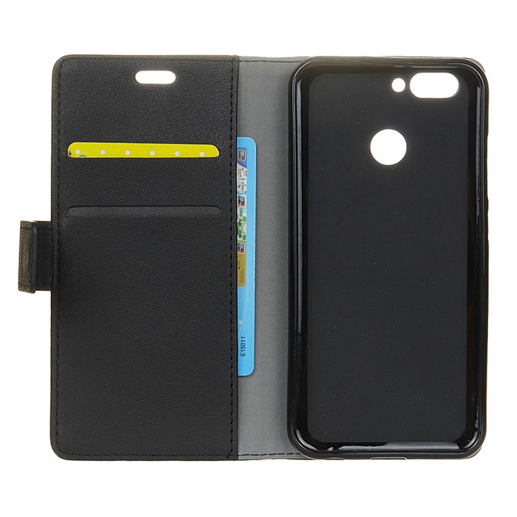 Litchi Skin Wallet Stand Leather Cell Phone Cover for Huawei Nova 2 - Black-4