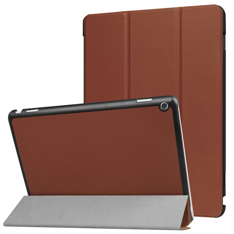 Tri-fold Leather Stand Cover for Huawei MediaPad M3 Lite 10 - Brown-1