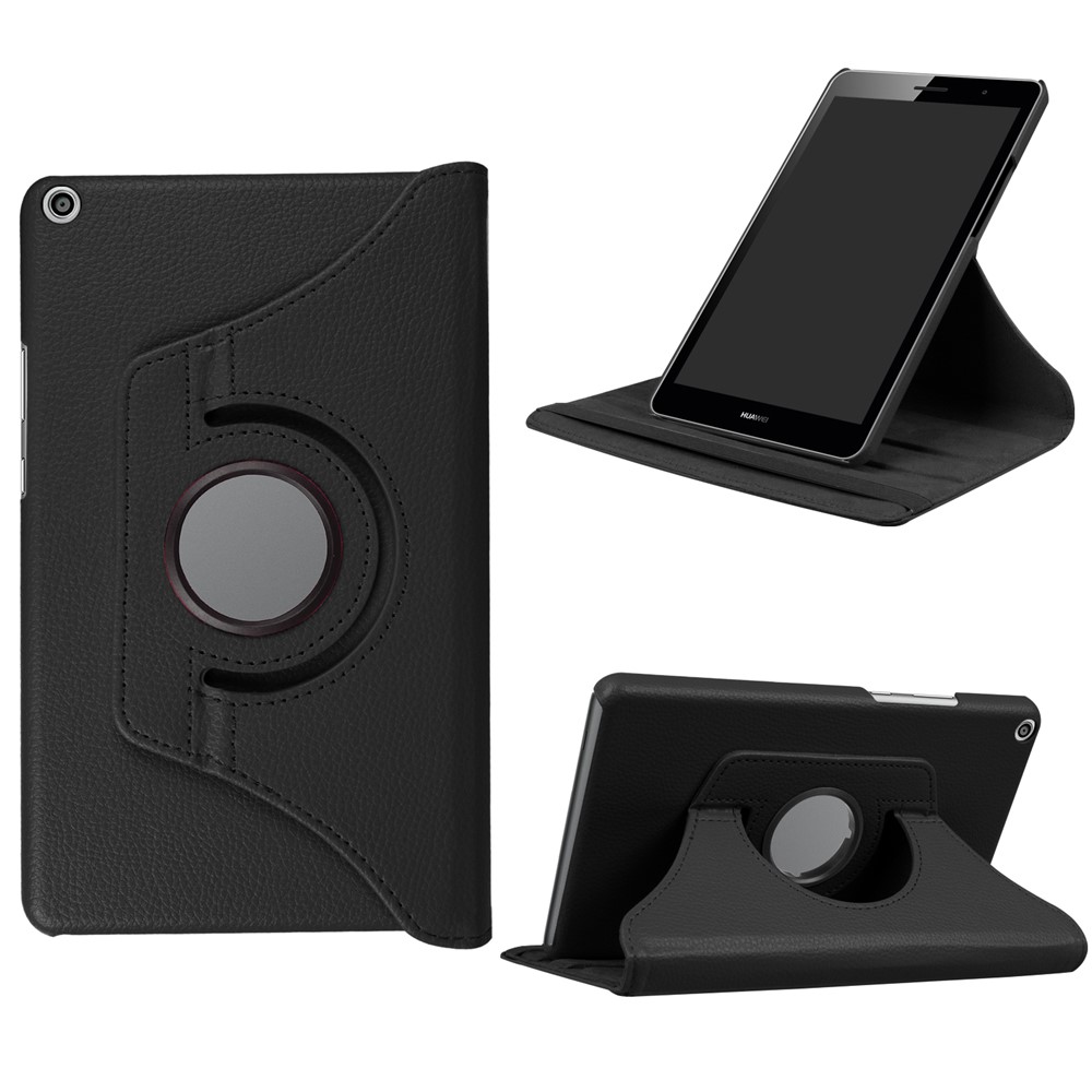 Litchi Skin Leather 360 Degree Rotary Stand Tablet Case for Huawei MediaPad T3 8.0 - Black-1