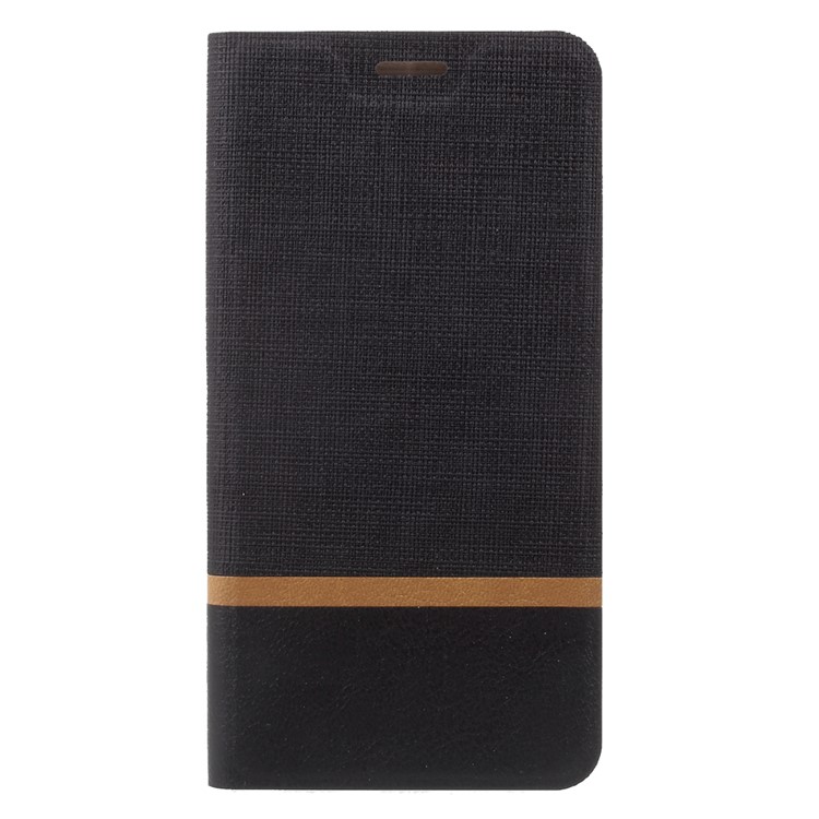 Bi-color Cross Texture Leather Stand Cover for Huawei Y7 Built-in Steel Sheet - Black-3