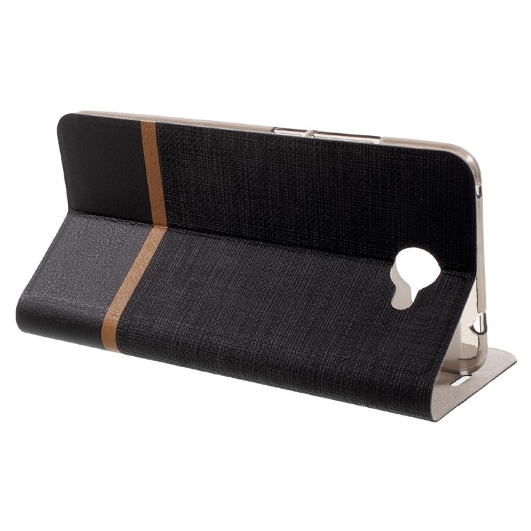 Bi-color Cross Texture Leather Stand Cover for Huawei Y7 Built-in Steel Sheet - Black-4