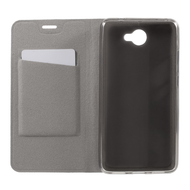 Bi-color Cross Texture Leather Stand Cover for Huawei Y7 Built-in Steel Sheet - Black-5