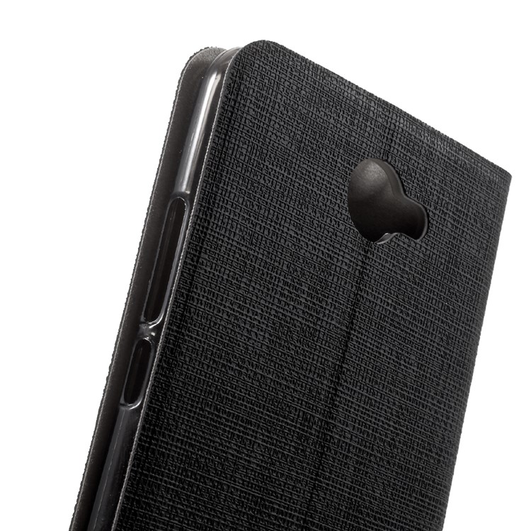 Bi-color Cross Texture Leather Stand Cover for Huawei Y7 Built-in Steel Sheet - Black-6