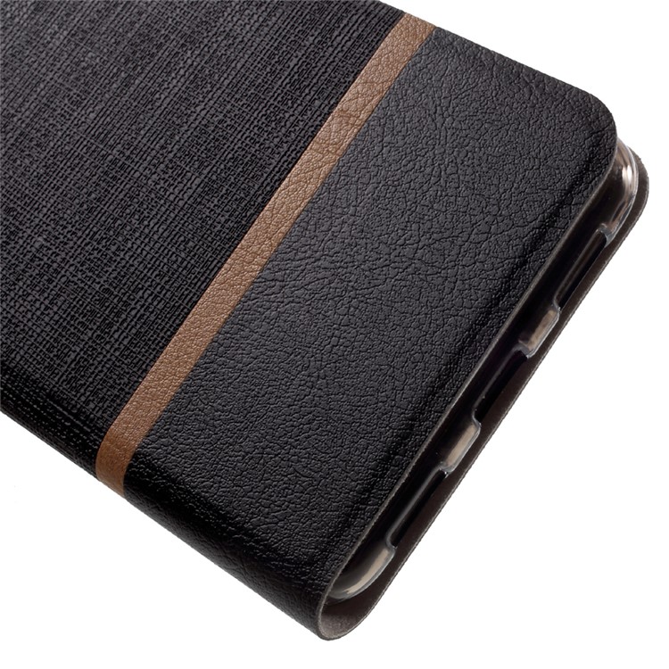 Bi-color Cross Texture Leather Stand Cover for Huawei Y7 Built-in Steel Sheet - Black-8