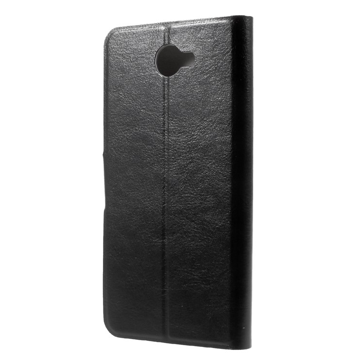 Crazy Horse Grain Flip Wallet Leather Cell Phone Casing Built-in Steel Sheet for Huawei Y7 - Black-2