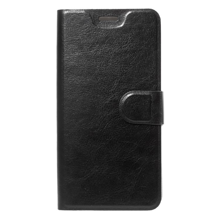 Crazy Horse Grain Flip Wallet Leather Cell Phone Casing Built-in Steel Sheet for Huawei Y7 - Black-3