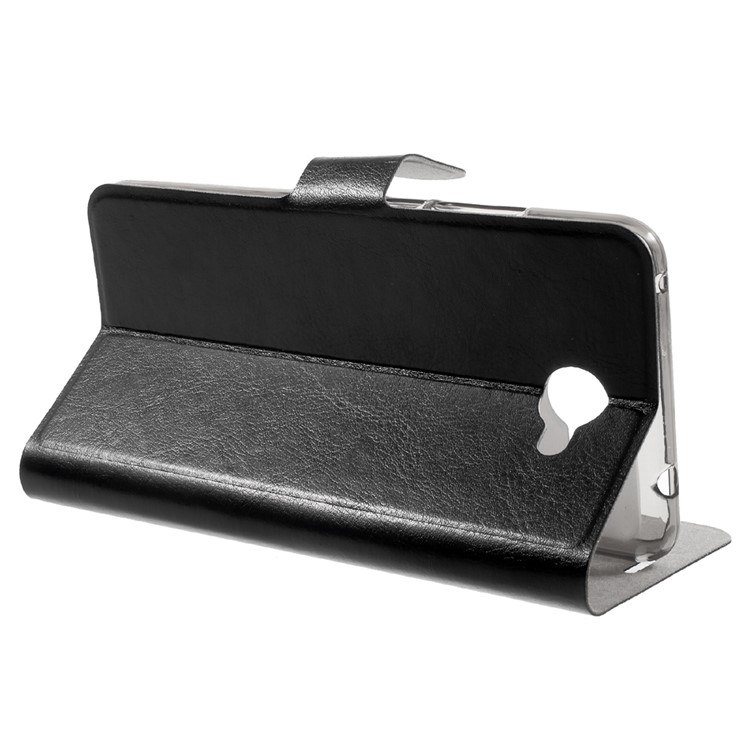 Crazy Horse Grain Flip Wallet Leather Cell Phone Casing Built-in Steel Sheet for Huawei Y7 - Black-4