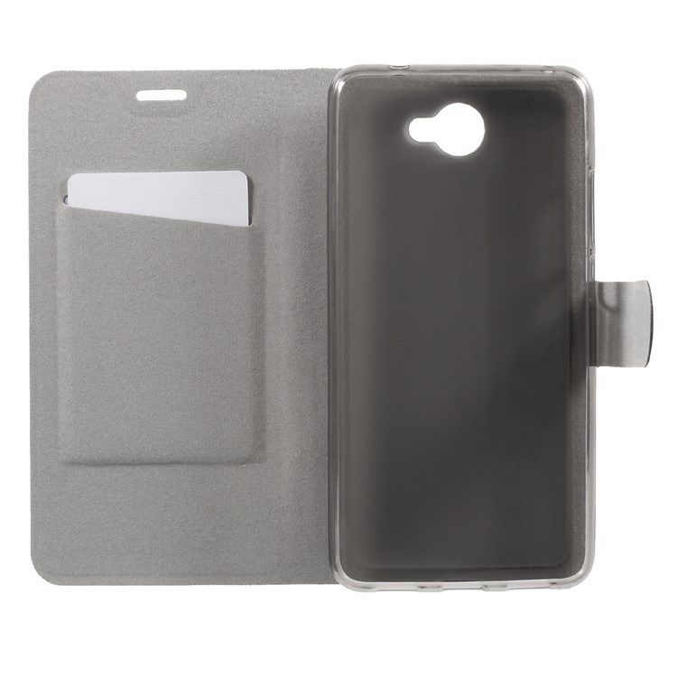 Crazy Horse Grain Flip Wallet Leather Cell Phone Casing Built-in Steel Sheet for Huawei Y7 - Black-5