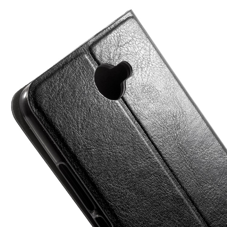 Crazy Horse Grain Flip Wallet Leather Cell Phone Casing Built-in Steel Sheet for Huawei Y7 - Black-7