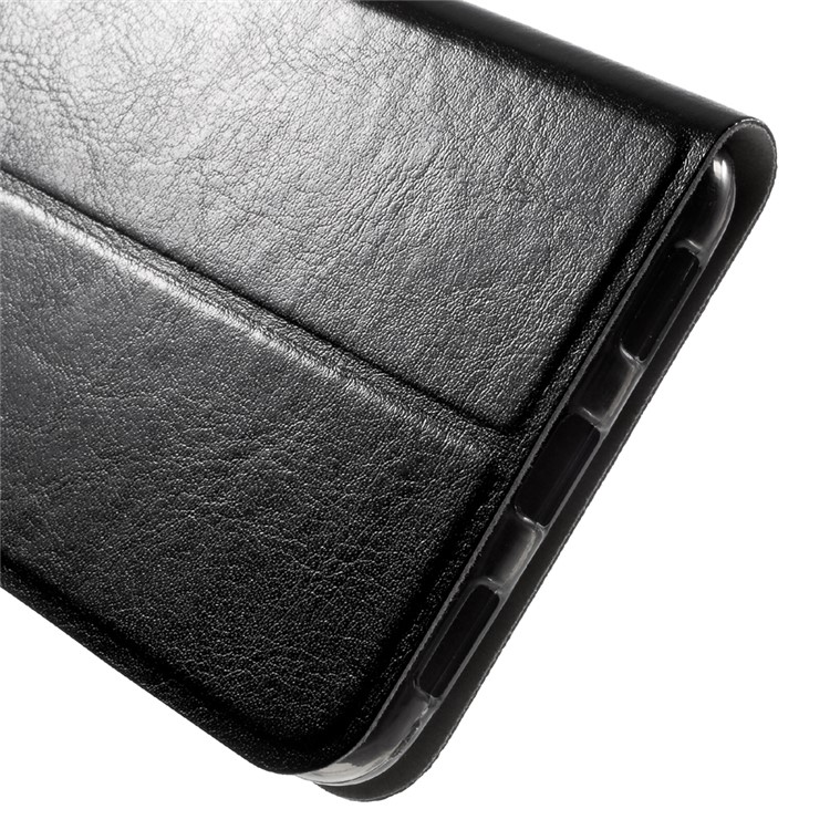 Crazy Horse Grain Flip Wallet Leather Cell Phone Casing Built-in Steel Sheet for Huawei Y7 - Black-8
