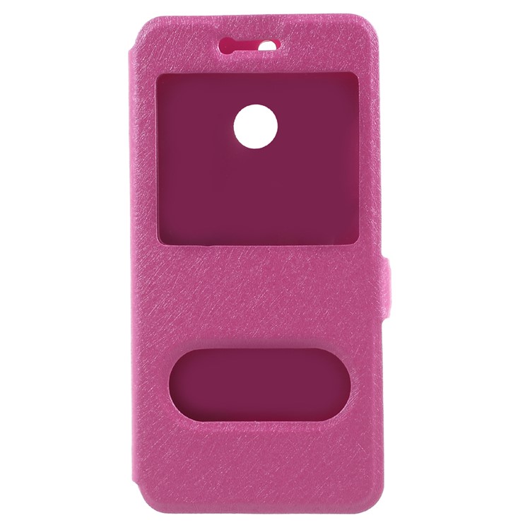 Silk Texture Dual Window Leather Phone Case for Huawei Nova 2 - Rose-3