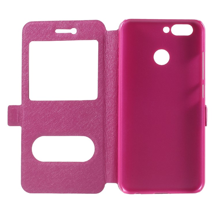 Silk Texture Dual Window Leather Phone Case for Huawei Nova 2 - Rose-6