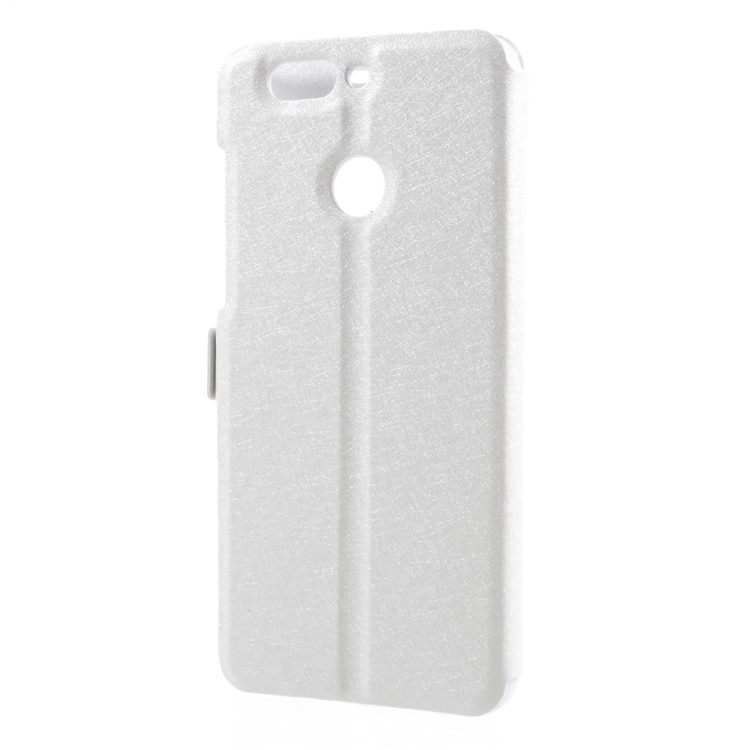 Silk Texture Double Window Leather Stand Flip Case for Huawei Nova 2 Plus - White-2