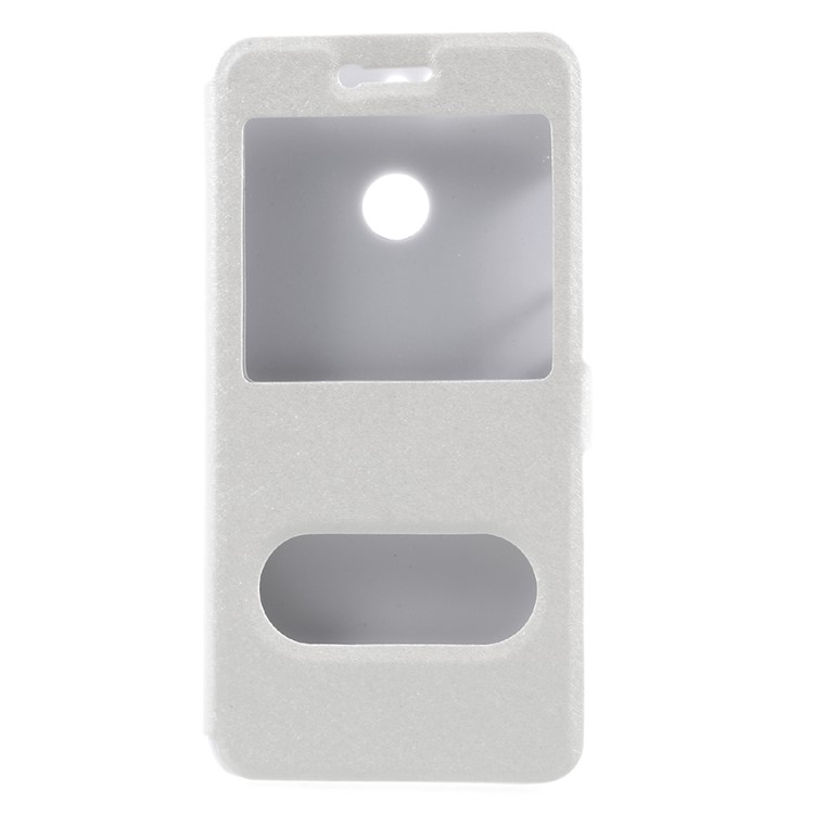 Silk Texture Double Window Leather Stand Flip Case for Huawei Nova 2 Plus - White-3