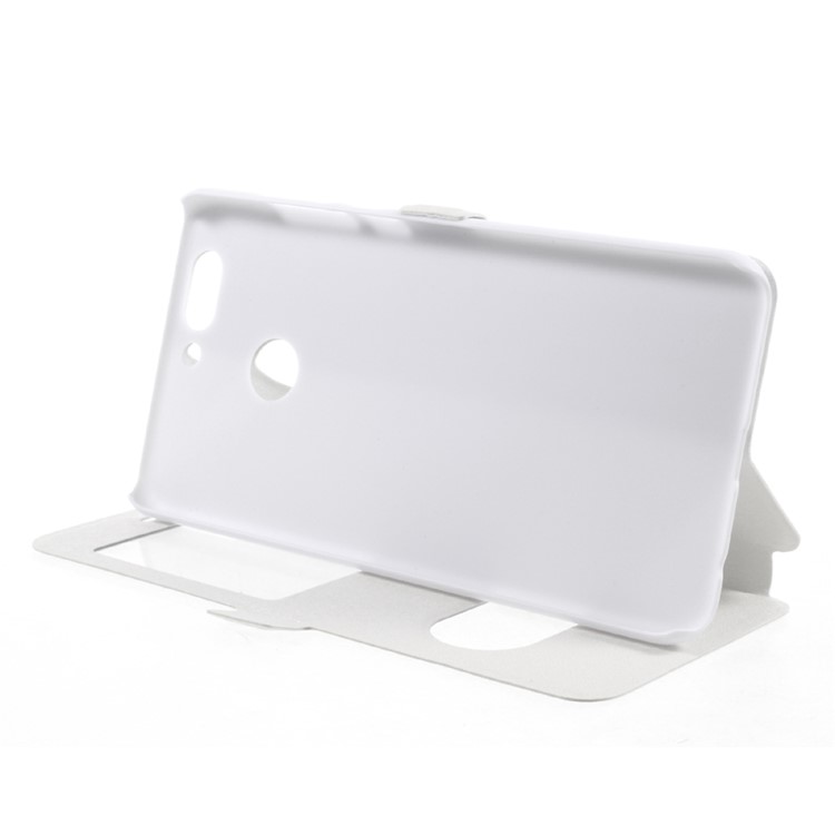 Silk Texture Double Window Leather Stand Flip Case for Huawei Nova 2 Plus - White-4