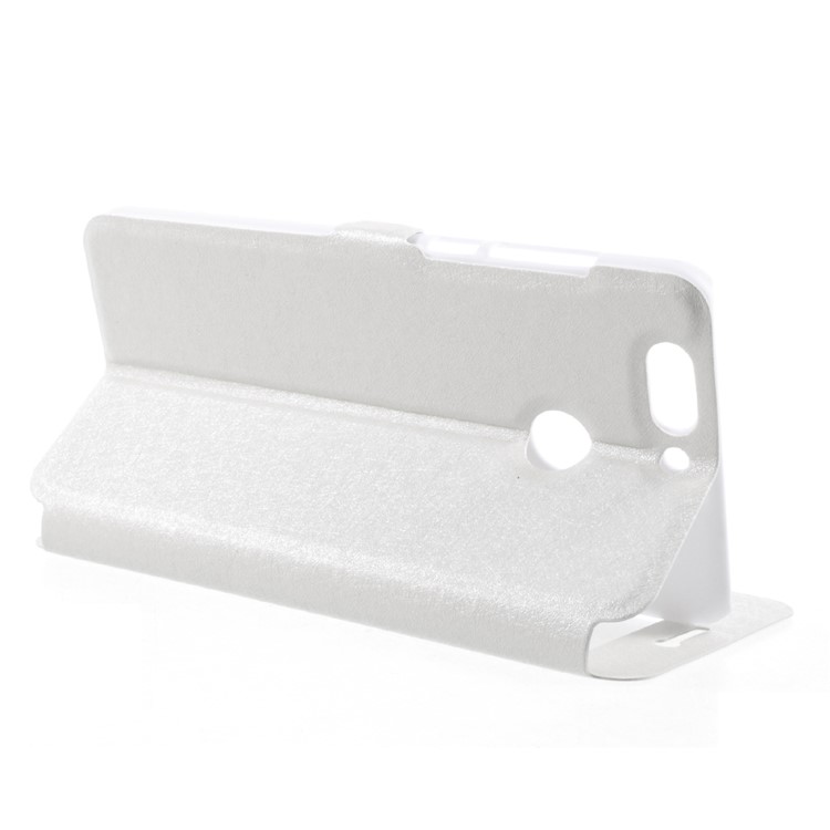 Silk Texture Double Window Leather Stand Flip Case for Huawei Nova 2 Plus - White-5