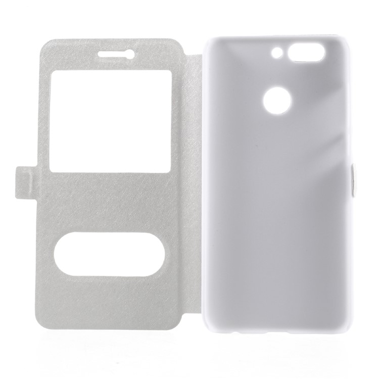 Silk Texture Double Window Leather Stand Flip Case for Huawei Nova 2 Plus - White-6