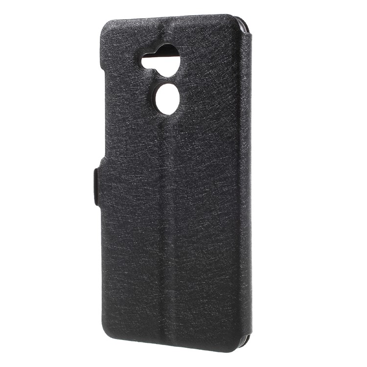 Silk Texture Dual Window Leather Phone Cover for Huawei Honor 6A - Black-2