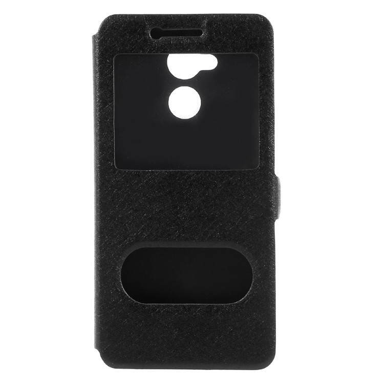 Silk Texture Dual Window Leather Phone Cover for Huawei Honor 6A - Black-3